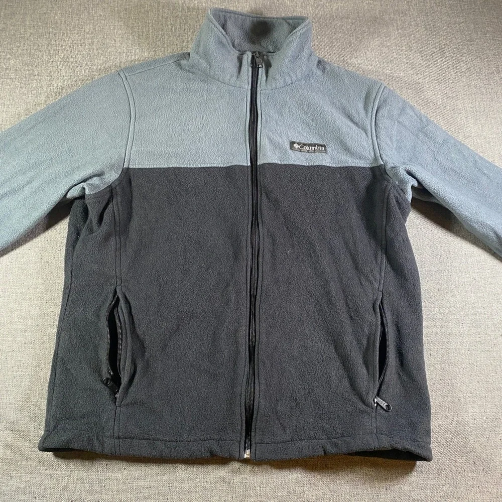 Columbia Mens Fleece Jacket Full Zip Gray Black Outdoors Coat M‎